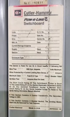Cutler-Hammer #PowR-Line Switchgear 2 section with a RDC316T33W main and 8- ED3225 breakers