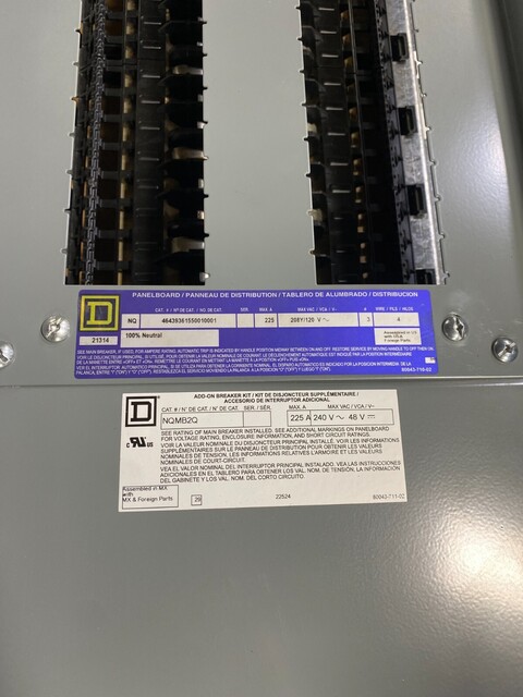 225 Amp. Square D, NQ, Panelboard Interior, 42 Space/Circuit, 50