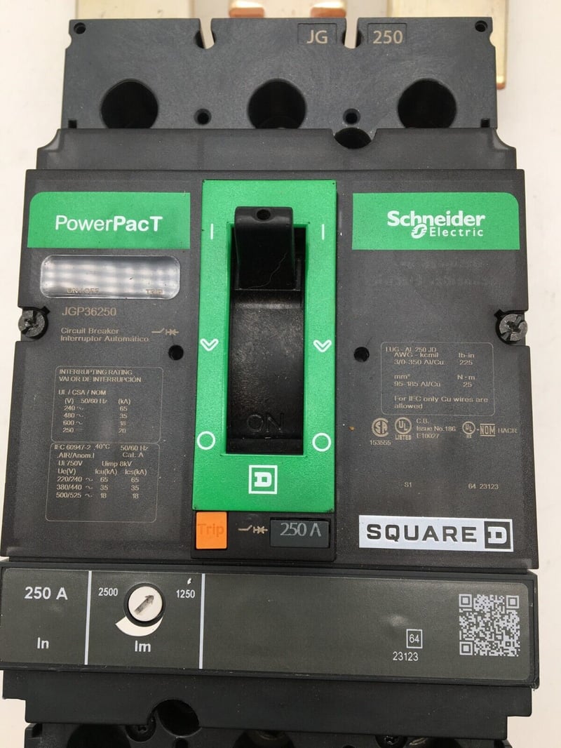 250 Amps, Schneider, PowerPacT JGP, Bolt-On Circuit Breaker, 600 V, 3 ...