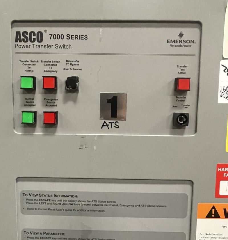 2000 Amp. ASCO Automatic Transfer Switch N1 Enclosure Catalog Number
