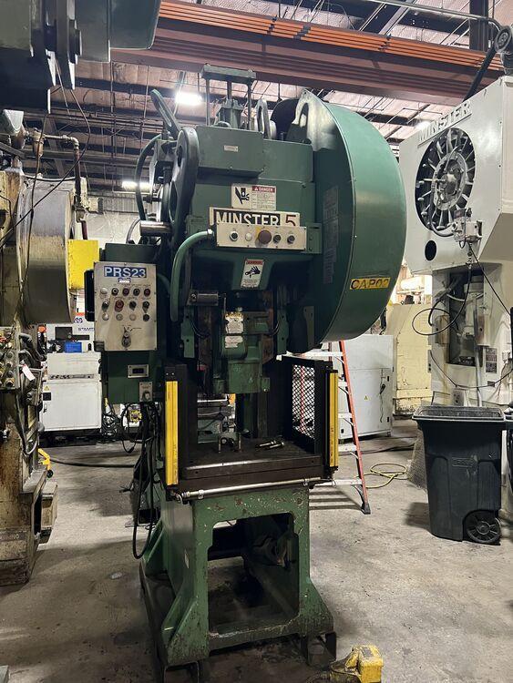 45 Ton, Minster #5SS, gap frame, 5" stroke, 12.75"Shut Height, air clutch, 150 SPM, 28" x 18" bed, 2001