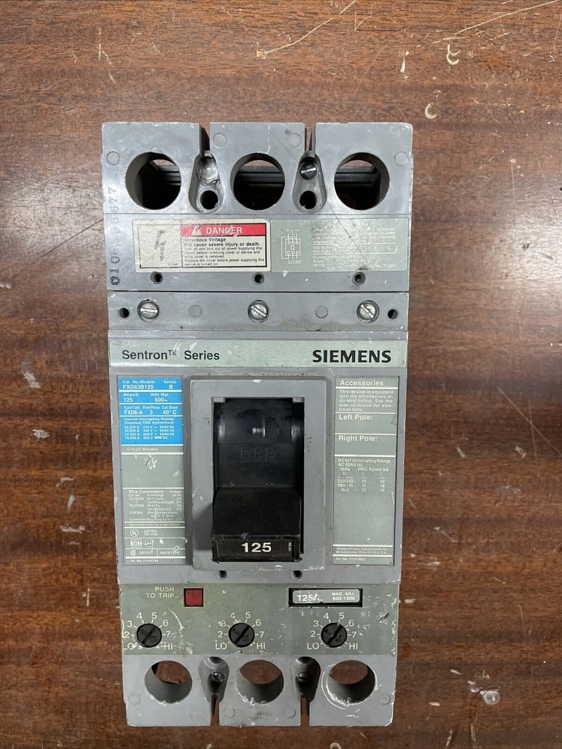 125 Amps, Siemens, FXD63B125, Sentron B Series, Molded Case Circuit ...