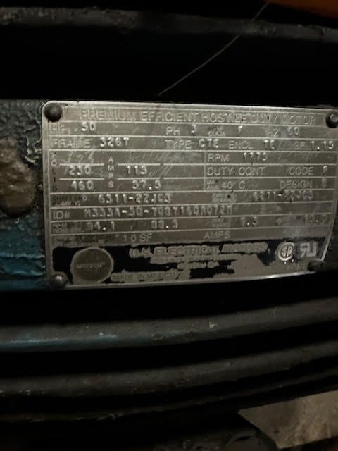 50 HP 1775 RPM U.S. Motors, Frame 326T, 230/460 Volts, Squirrel Cage, electrically OK