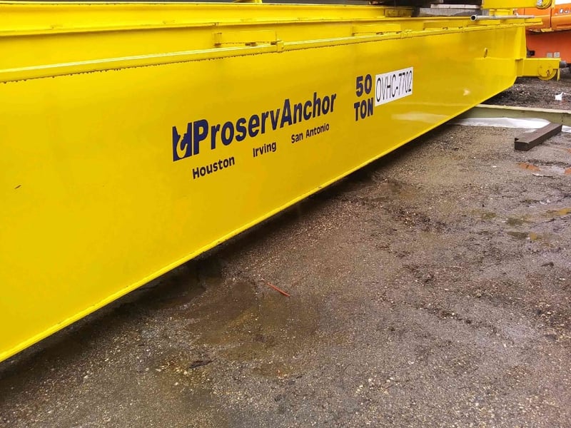 50 Ton, Proserv, 47' 5-1/2" Span, 44' lift, top running double girder, 460 V., On Ground at Houston Crane
