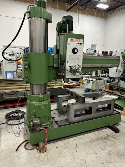 5' -13-3/8" Bergonzi #TM50/1600, radial arm drill, hydraulic clamping, power elevation, coolant system