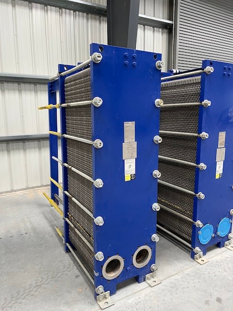 495 sq.ft., Kelvion, NF150LBA150, plate heat exchanger, 316L Stainless Steel, 145 psig @ 230°F, 2021