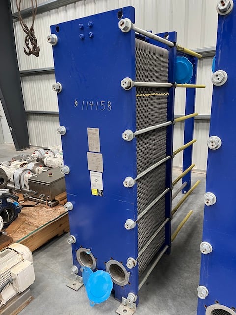 495 sq.ft., Kelvion, NF150LBA150, plate heat exchanger, 316L Stainless Steel plates, 145 psig @ 230°F, 2021
