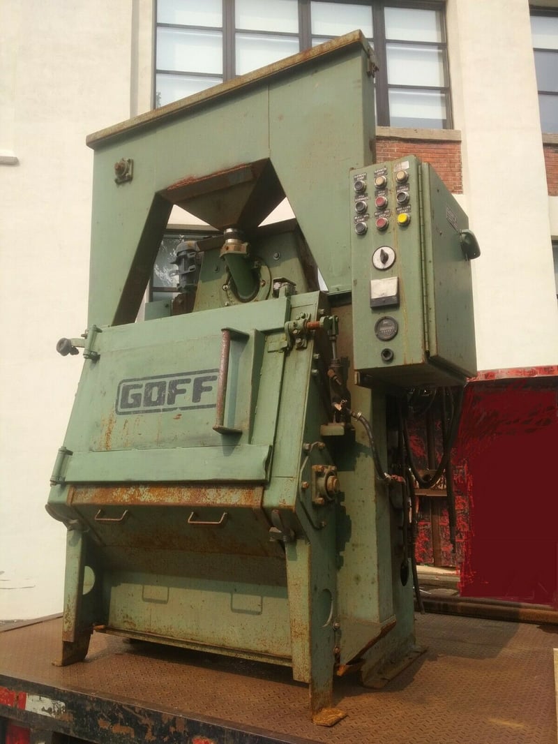 3 cu.ft. Goff #3BB, Tumble Belt Blaster w/Wheelabrator Dust Collector, 24" diameter Barrel Heads, 31" width