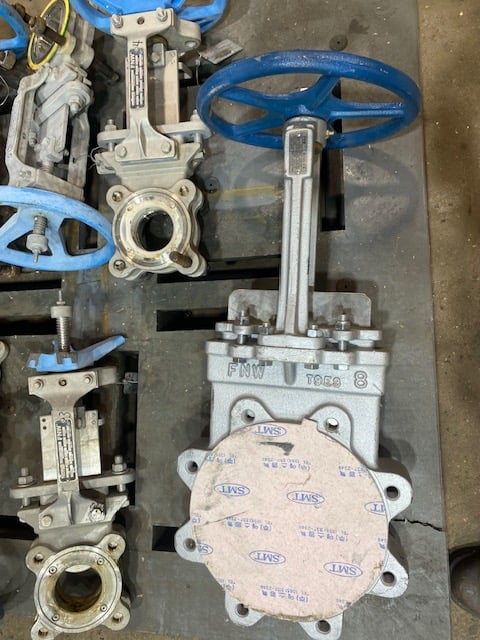 8" FNW #61B, slide gate valve, Seat- A240 316, MOP- 150 PSI, Blade- A240 316 Body-DCI, Stem- A276 410