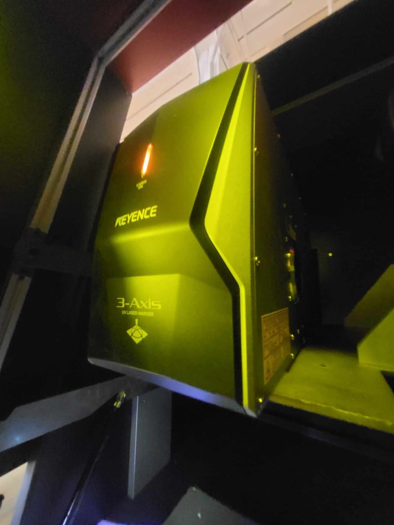 Keyence #MD-U1012C, 3-Axis, 355 nm wavelength, 3W/40 KHz output, 4.92" x 4.92" x 1.65" marking area, low