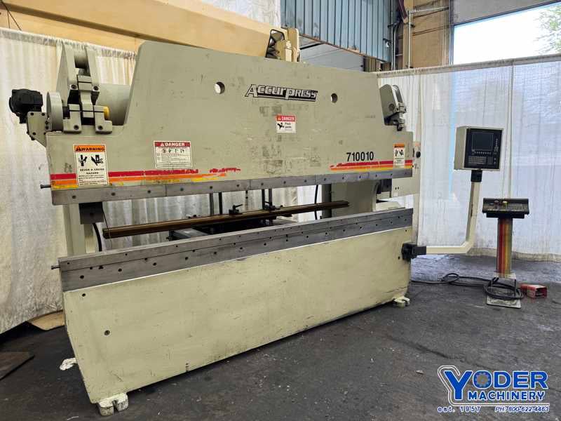 100 Ton, Accurpress #710010, hydraulic press brake, 10' overall, 100" between housing, 8" stroke, 10 HP, 2002