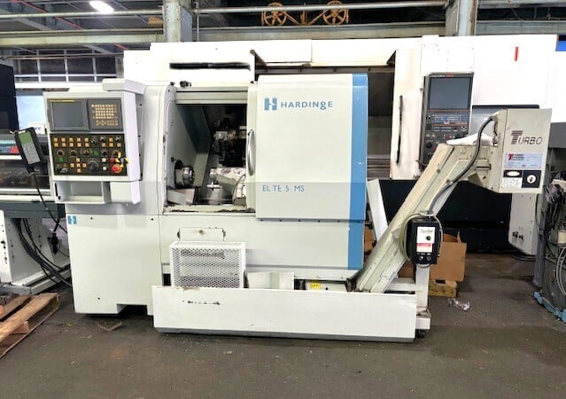 Hardinge #Elite-51-MS, CNC lathe, 18" swing, 8" chuck, 2" bar, 16" centers, 11.1" cut diameter, Fanuc 18i-TB