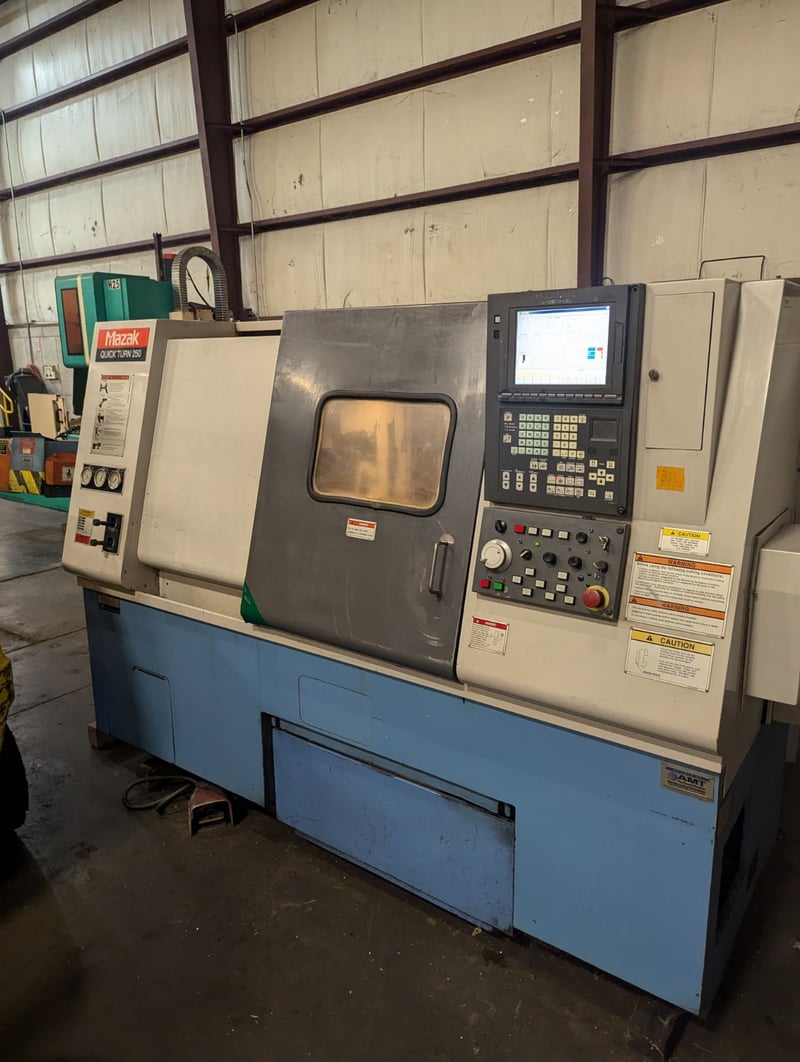Mazak #Quick-Turn-250, universal CNC turning center, 24" swing, 8" chuck, 3-jaw, 13.78" dia., 18.73" lgth