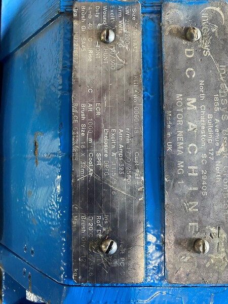 200 HP 1750/2500 RPM Brook, Frame S3611AYZ, DPFG, 500 VA, 150/300 VF