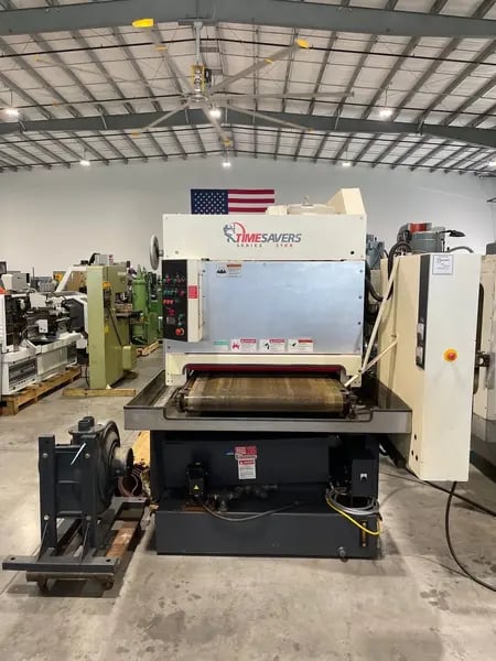 37" x 60" Timesavers #3121-13-04, metal dual head wet sander, 15-45 FPM, double infeed & outfeed hold-down