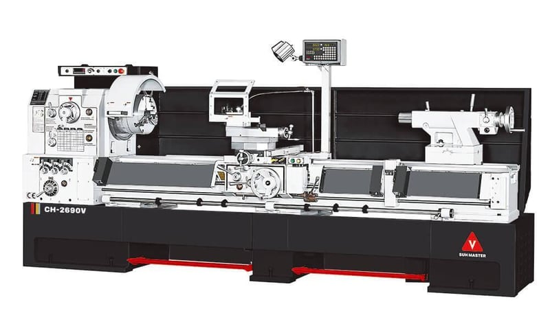30" x 120" Sunmaster #CH30120, engine lathe, 21.5" swing over cross slide, 3-jaw 12" chuck, Newall digital