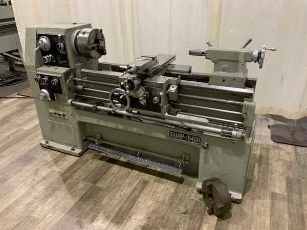 16" x 40" Sharp #1640H, engine lathe, inch/metric threads, 3 & 4-jaw chucks, foot brake, 5 HP, 1985
