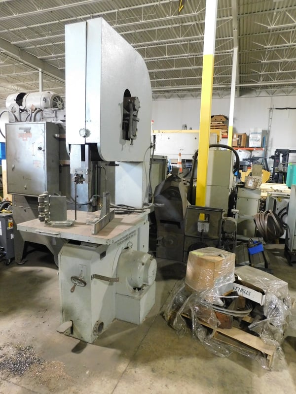 35" American Sawmill Machinery, vertical bandsaw, 36" x29" tilt table, foot brake, 20' 8" x3/4" x.035" blade