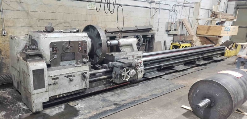 42" x 249" Poreba #TR100B, gap bed engine lathe, 4-jaw 36" chuck, inch/metric, Steady Rest, 1971