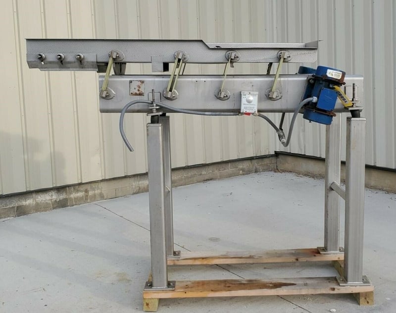18" wide x 6' long, Meyer, Stainless Steel Vibrating Conveyor Shaker, 62" discharge height, 230/460 V.