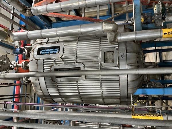 450 gallon Alloy Fabricators, 304 Stainless Steel tank w/coils, dished top & bottom, 48" dia. x 50" straight