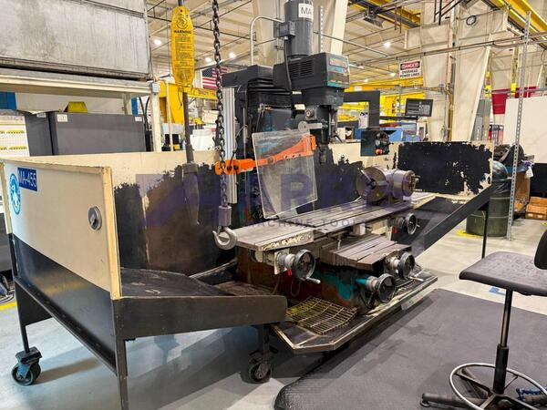 Clausing #SUP8BVS40, vertical milling machine, 16.75" x62" table, 3-Axis Newall digital read out, tilting