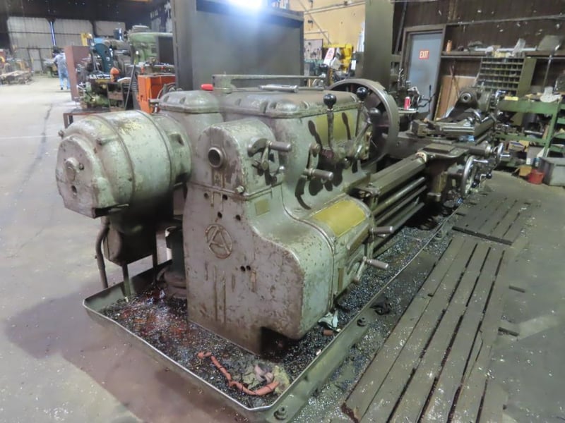 20" x 115" Axelson #20, manual engine lathe, 20" 4-jaw chuck, 2-3/8" hole, Steady Rest