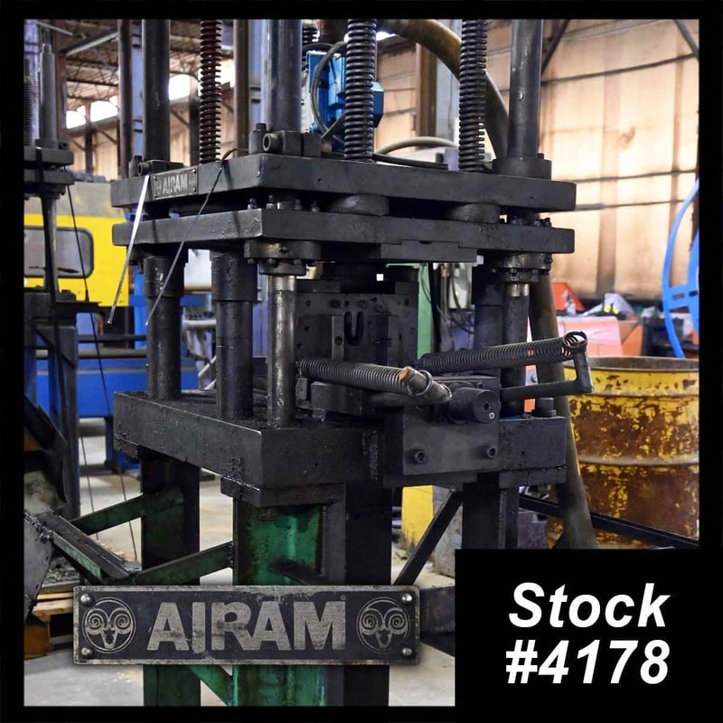 28 Ton, Airam #ATP-1545, 4-post cut-off press, 3 stroke, 1.5" post diameter, 24" x20" bed, 221 SPM, tilt base