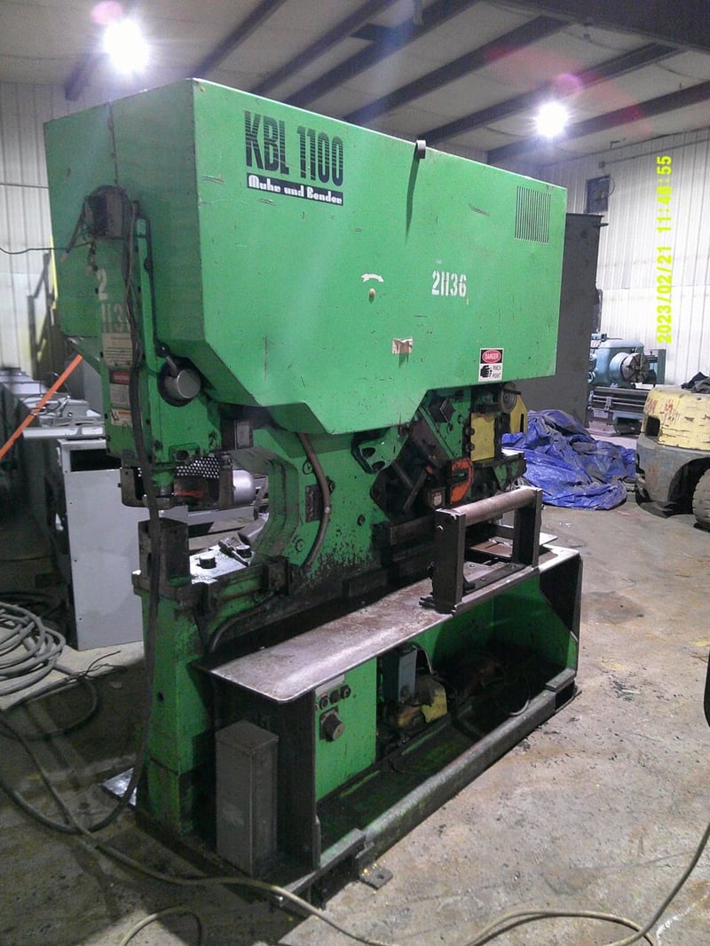 6" x 6" x 3/8" Mubea #KBL-1100, Ironworker, 110 Ton, 20" throat, 1.25" stroke, 10 HP