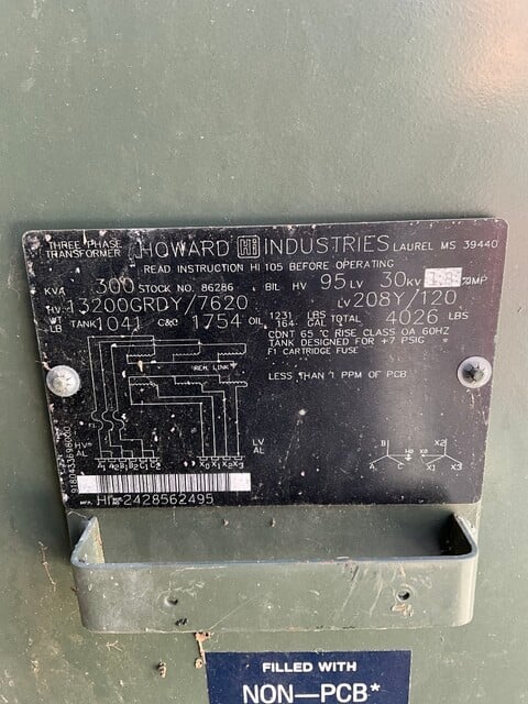 300 KVA 13200GY/7620 Primary, 208Y/120 Secondary, 3 phase, Padmount Transformer, Ready To Ship