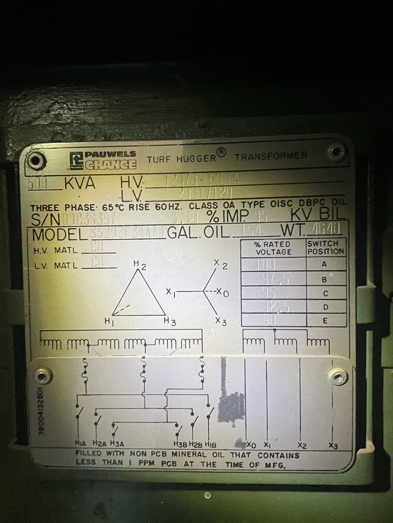500 KVA 12470 Delta Primary, 208Y/120 Secondary, 3 phase, Padmount Transformer