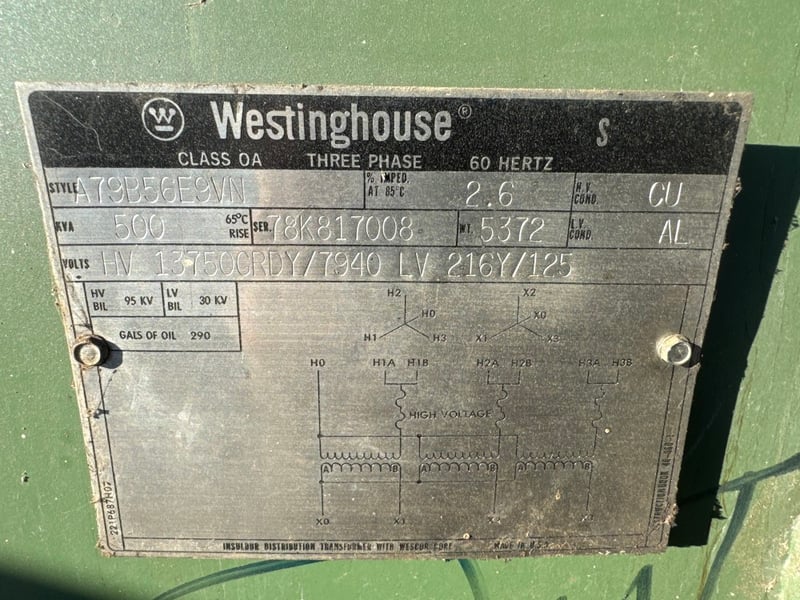 500 KVA 13750GY/7940 Primary, 216Y/125 Secondary, 3 phase, Padmount Transformer