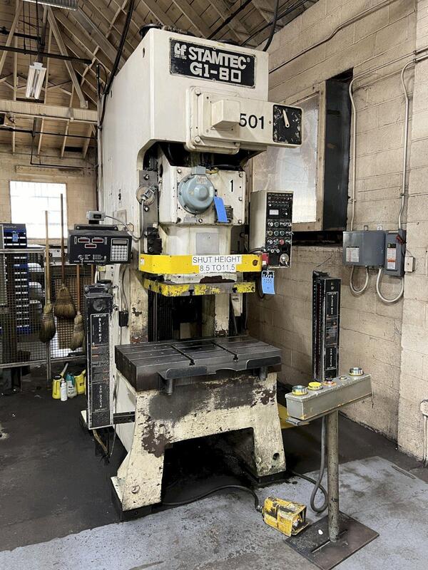 88 Ton, Stamtec #G1-80, gap frame press, 5.91" stroke, 13" Shut Height, 3.15" adj., 35-80 SPM, 20.05" x21.65"