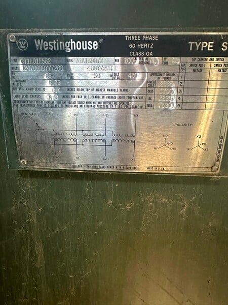 1000 KVA 12470Y/7200 Primary, 480Y/277 Secondary, Westinghouse, Pad-mount