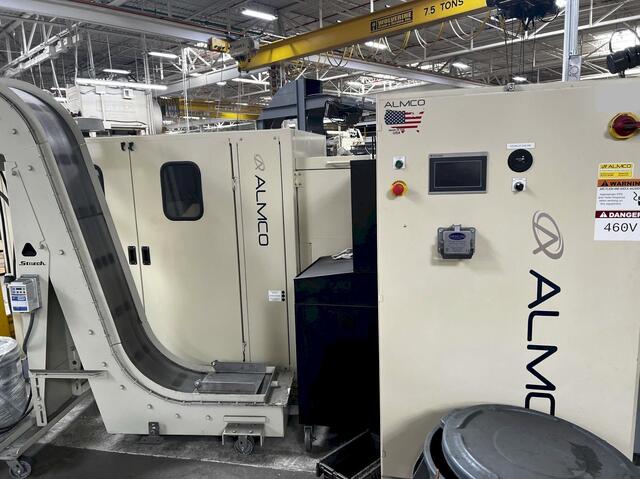 13.8 cu.ft. Almco #V-14120, thru-feed vibratory finishing system, Stainless Steel tanks & catch pans, 2022