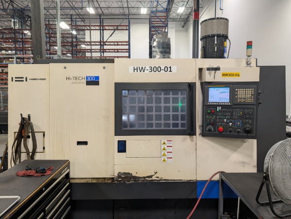 Hwacheon #Hi-Tech-300, CNC lathe, 23.6" swing, 12" chuck, 3" bar, 15" dia., 31.5" lgth, 30 HP, 3200 RPM