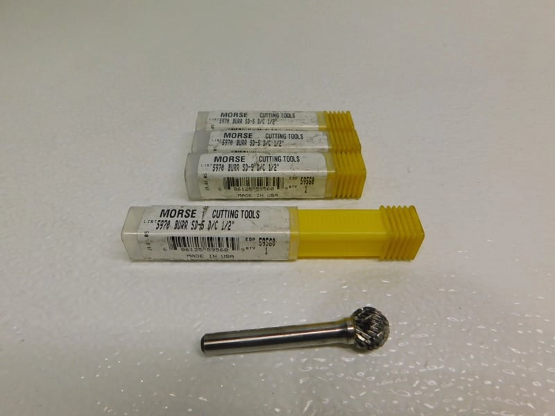 Morse Cutting Tools, Double Cut Carbide Burr, 4 Qty., 5970, SD-5 D/C 1/2", New