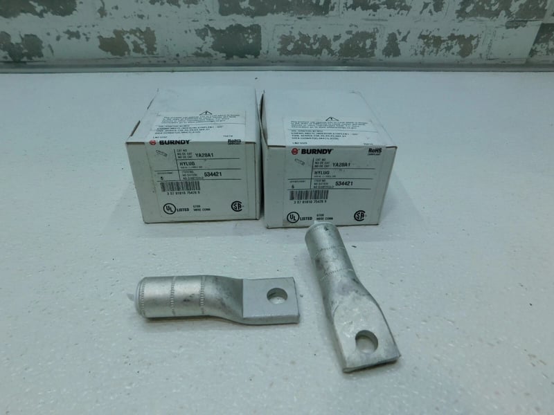 Burndy, Terminal Connector, Aluminum, 1 Hole, 4/0 AWG, 10 Qty., 3/8" Stud, 600 V to 35 kV, New