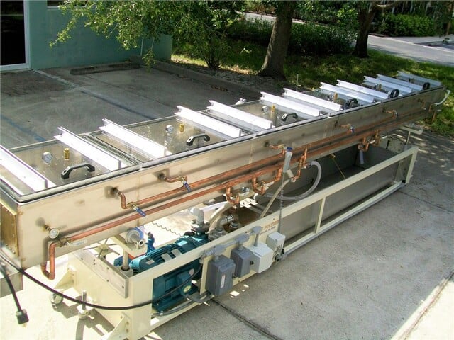 TEC Polymer, Vacuum Sizing Tank, 14" width x 12" D x 20' L, 6 chambers, 3 axis movement, 2/3/7.5 HP pumps