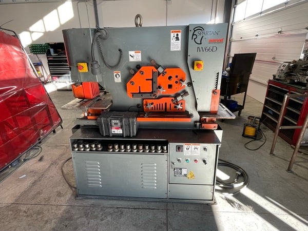 5"  x 5"  x 1/2"  Marvel Spartan #IW66D, Ironworker, 30 str/m, 12" throat, W/ dies, 7.5 HP, 3' Back Gauge 2014