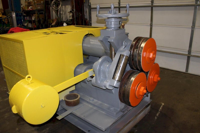 4" x 4" x 5/8" Buffalo #2, angle bending rolls, 35 FPM, 3.5" pipe diameter