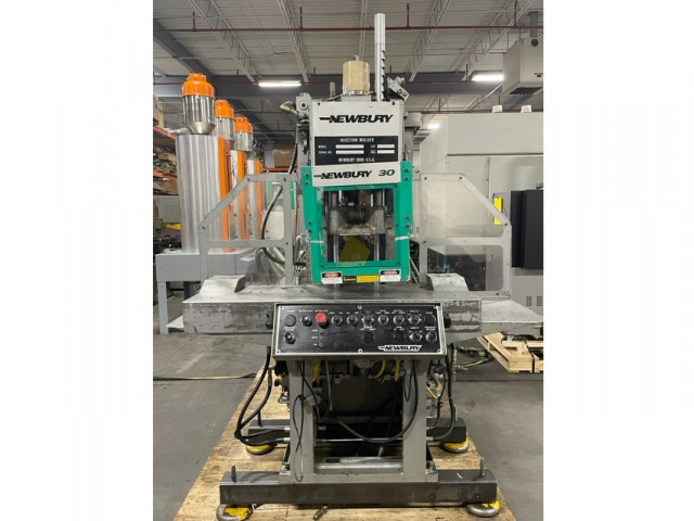 30 Ton, 3 oz., Newbury #V3-30ARS, vertical shuttle injection molding machine, 1.25" screw, 1993