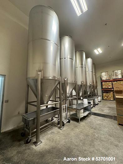 1600 Gallon, Sanitary Stainless Welding, Flour Silo Receiving & Feed System, 5' diameter x 10' straight side