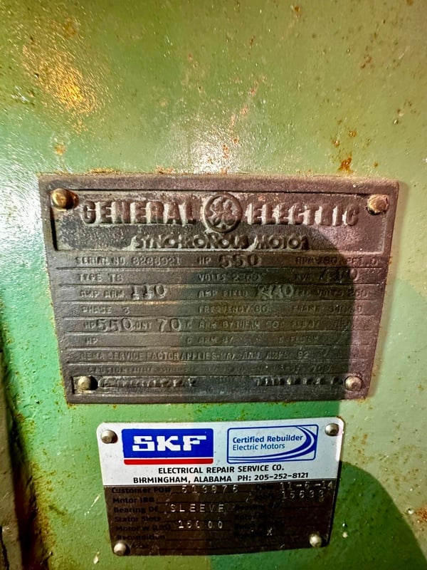 550 HP 200 RPM General Electric, Frame 8404, 250 Exc. Volts, 2300 Volts, 1.0 PF, SLV