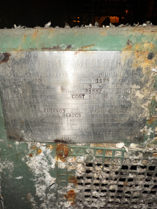 250 HP 1175 RPM General Electric, Frame 8155Z, weather protected enclosure type 1, 460 Volts