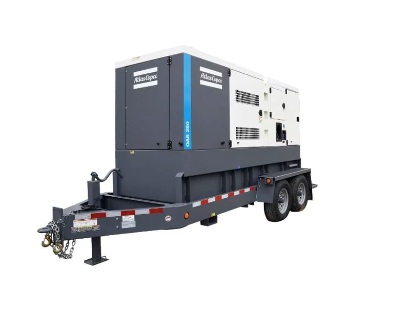200/250 KW Atlas Copco #QAS250, diesel trailer generator, John Deere, 6 cyl, T4F, liquid-cooled, sound