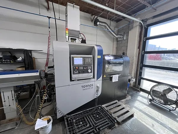 Tornos #GT-26/6, swiss lathe, .97"bar, 10k RPM, 8 turret, 12' Imeca barfeed, mist collectors, 2019