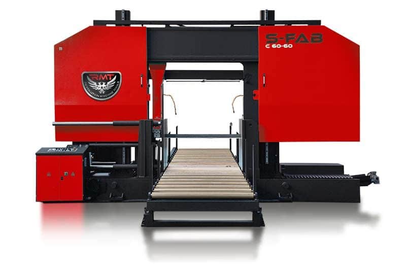 60.2" x 60.2" RMT S-FAB #C-60-60, semi automatic horizontal column bandsaw, chip conveyor, Siti gearbox, 523"