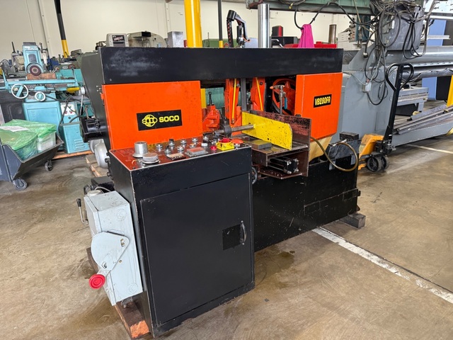 11.75" x 11" Soco #VB280FA, Auto Horiz Band Saw, 151" x 1.25" x 0.042" blade, 66-262 FPM, 5 HP, w/ chip