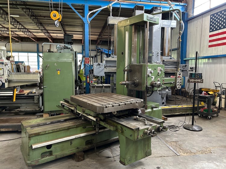 4" Wotan #B105-S, table type horizontal boring mill, 43" x 55" built in power rotary table, pendant Control
